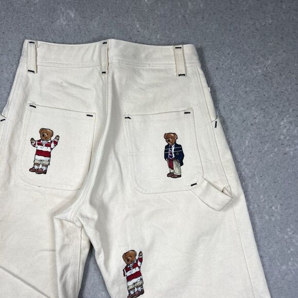 VTG IMPRSSVE Jeans Women’s Size 26 Beige CUSTOM Polo Bear Patches Straight Fit - Picture 9 of 12